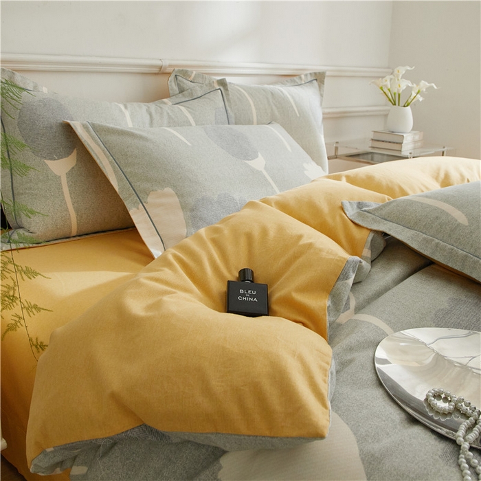 91家纺网 家纺一手货源 找家纺 沐白家居 2025新款全棉生态磨毛四件套人间茶白-灰