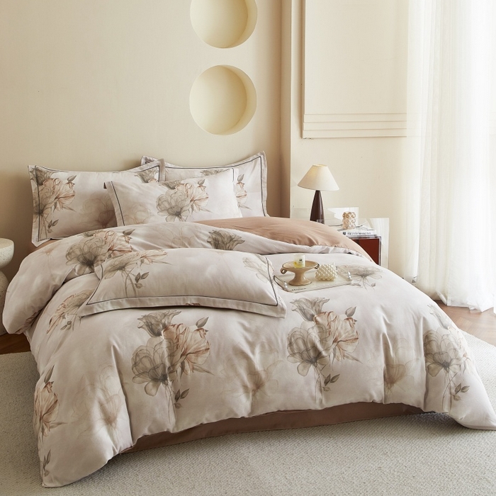 91家纺网 家纺一手货源 找家纺 沐白家居 2025新款全棉生态磨毛四件套悠然-咖