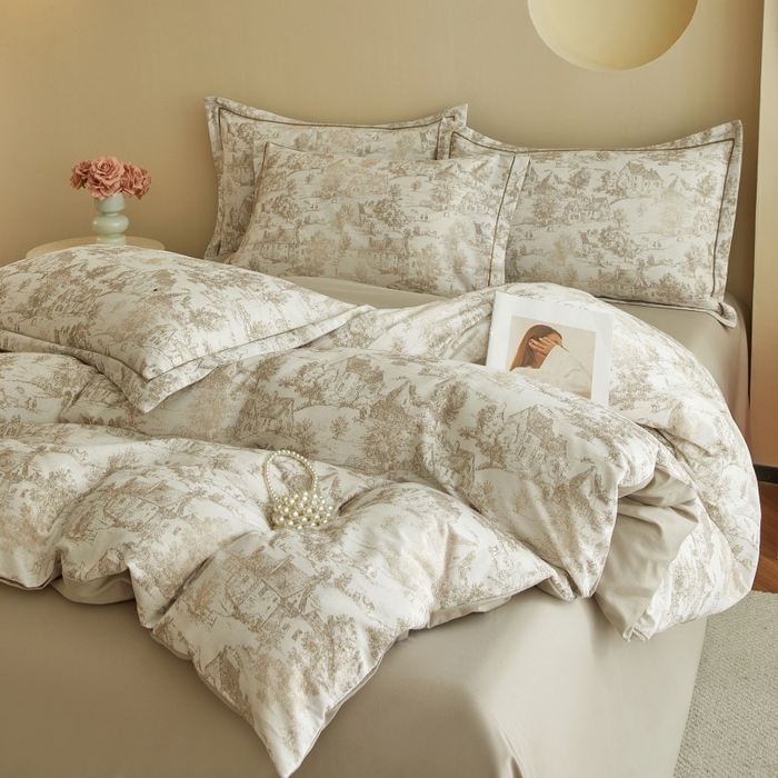 91家纺网 家纺一手货源 找家纺 沐白家居 2025新款全棉生态磨毛四件套浮生