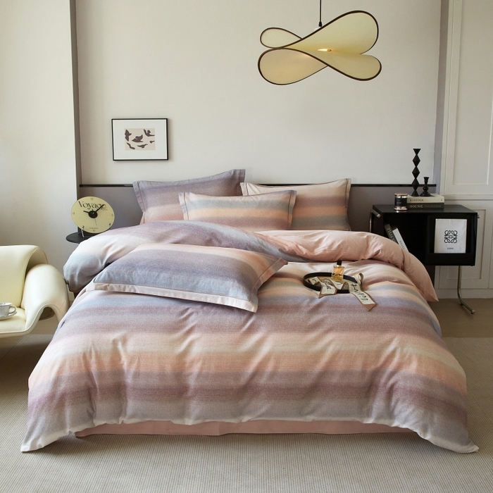 91家纺网 家纺一手货源 找家纺 沐白家居 2025新款全棉生态磨毛四件套简希-豆沙