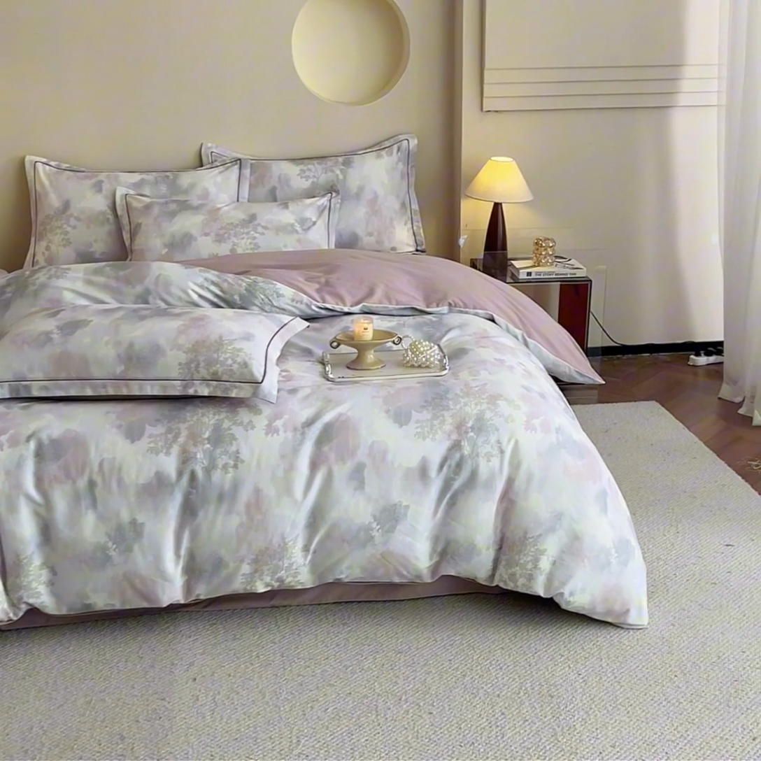 91家纺网 家纺一手货源 找家纺 沐白家居 2025新款全棉生态磨毛四件套幻影-粉