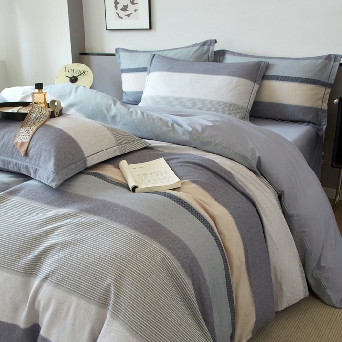 91家纺网 家纺一手货源 找家纺 沐白家居 2025新款全棉生态磨毛四件套如初-蓝灰