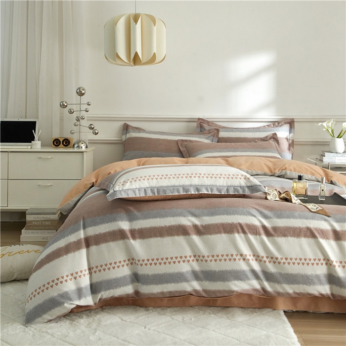 91家纺网 家纺一手货源 找家纺 沐白家居 2025新款全棉生态磨毛四件套芮心-咖