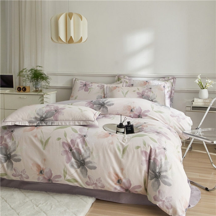 91家纺网 家纺一手货源 找家纺 沐白家居 2025新款全棉生态磨毛四件套叶颜