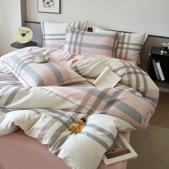 91家纺网 家纺一手货源 找家纺 沐白家居 2025新款全棉生态磨毛四件套寻山-豆沙