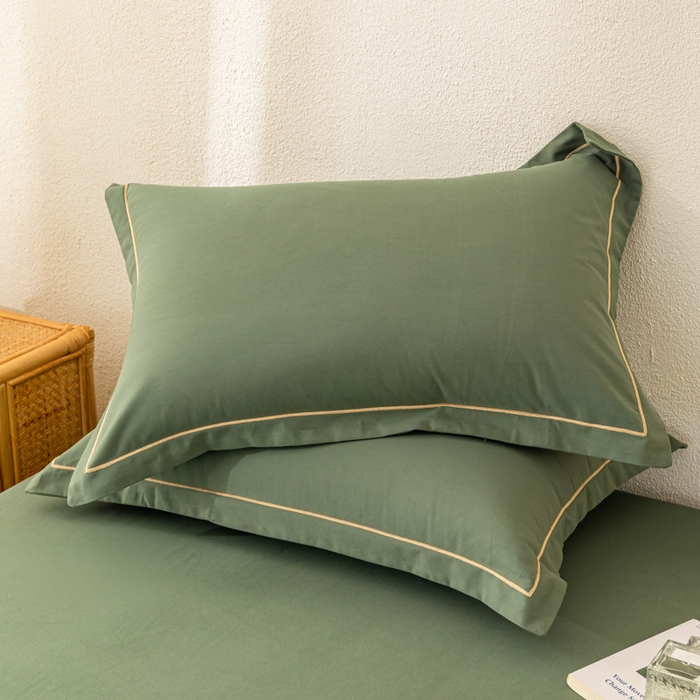 91家纺网 家纺一手货源 找家纺 2025新款A类100%全棉纯色加厚磨毛枕套+床单单件/简约组合 磨毛-军绿色