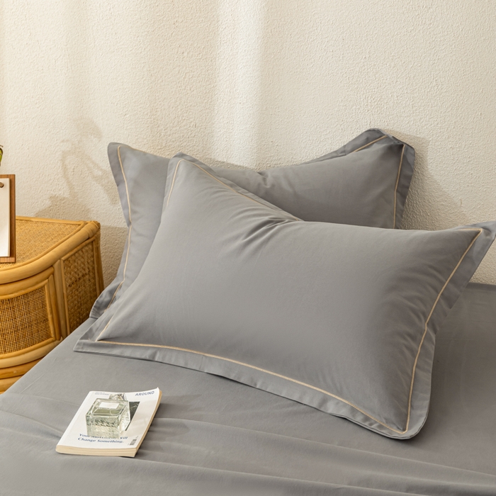 91家纺网 家纺一手货源 找家纺 2025新款A类100%全棉纯色加厚磨毛枕套+床单单件/简约组合 磨毛-静夜灰