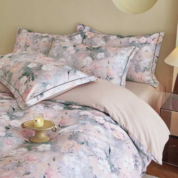 91家纺网 家纺一手货源 找家纺 沐白家居 2025新款全棉生态磨毛四件套朝歌-粉