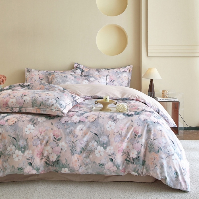 91家纺网 家纺一手货源 找家纺 沐白家居 2025新款全棉生态磨毛四件套朝歌-粉