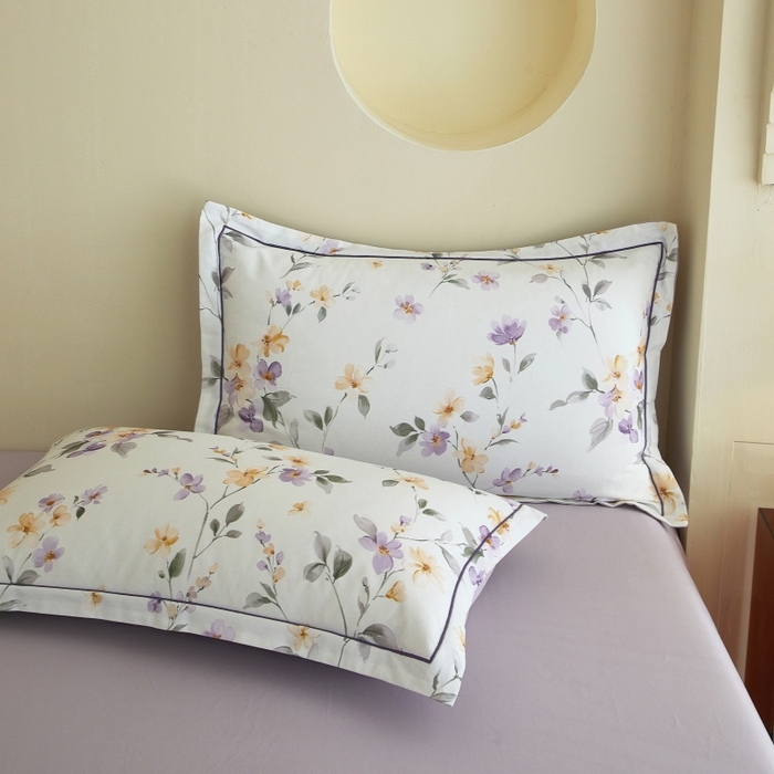 91家纺网 家纺一手货源 找家纺 沐白家居 2025新款全棉生态磨毛四件套花茉里-米白