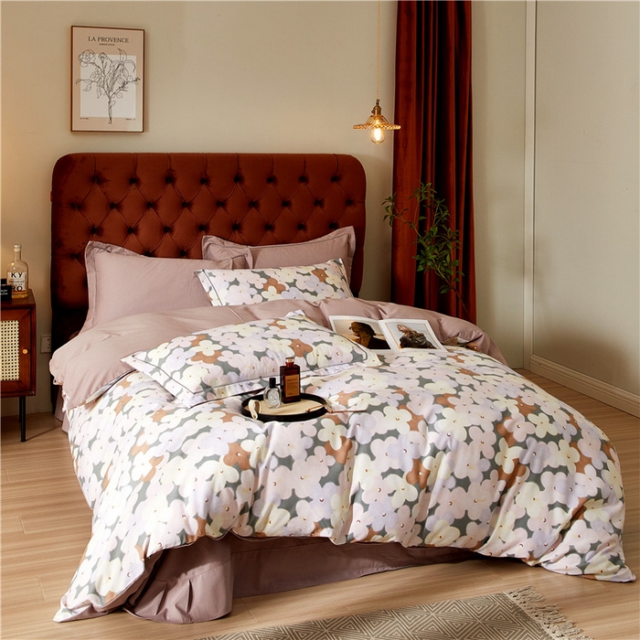 91家纺网 家纺一手货源 找家纺 沐白家居 2025新款全棉生态磨毛四件套臻爱-豆沙