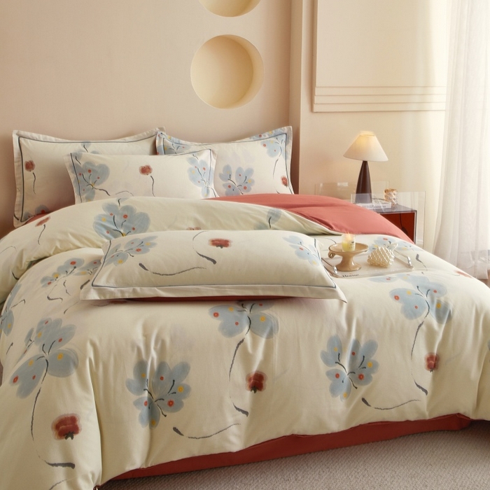 91家纺网 家纺一手货源 找家纺 沐白家居 2025新款全棉生态磨毛四件套柿柿如意