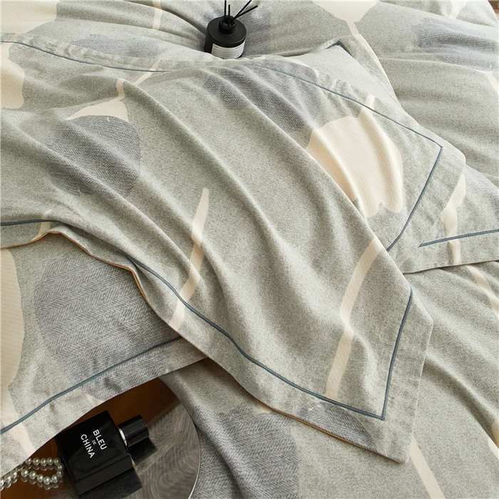 91家纺网 家纺一手货源 找家纺 沐白家居 2025新款全棉生态磨毛四件套人间茶白-灰