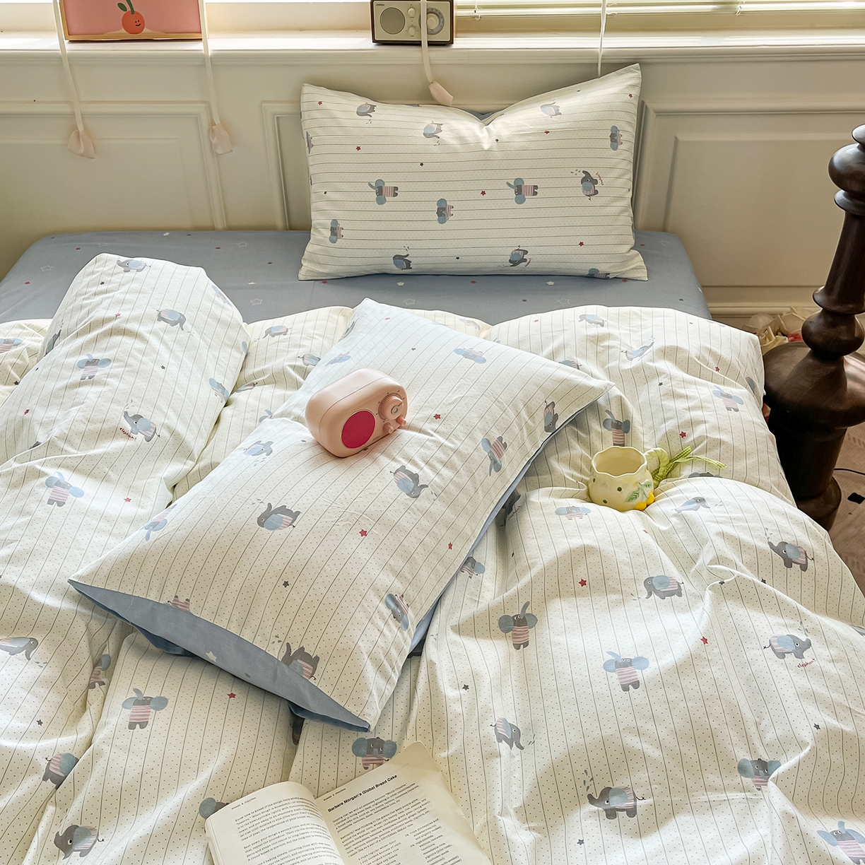 91家纺网 家纺一手货源 找家纺 麦伦家居 2025春夏新款全棉纯棉斜纹40s13372系列-小清新卡通 跳跳象