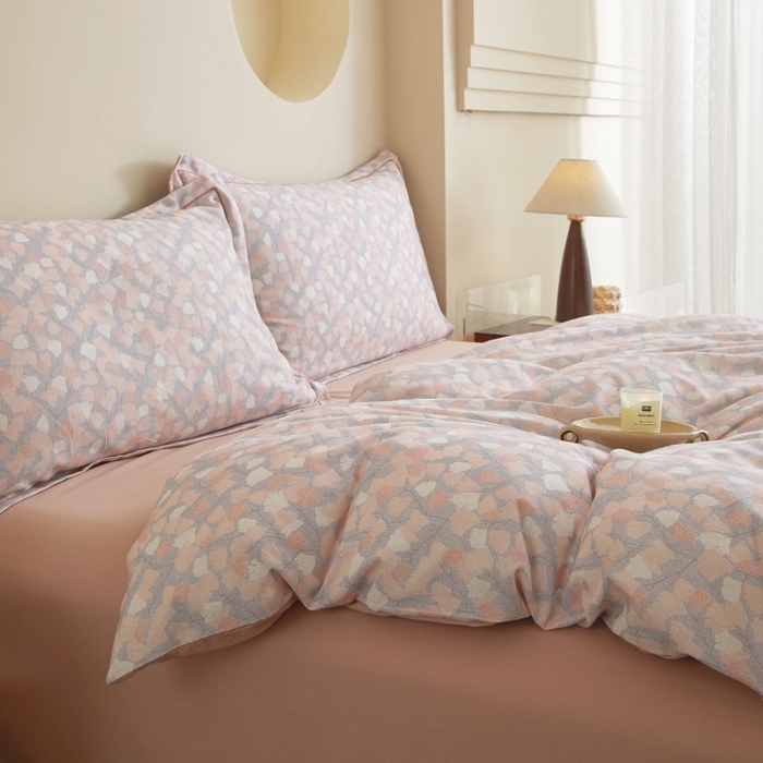 91家纺网 家纺一手货源 找家纺 沐白家居 2025新款全棉生态磨毛四件套花畔