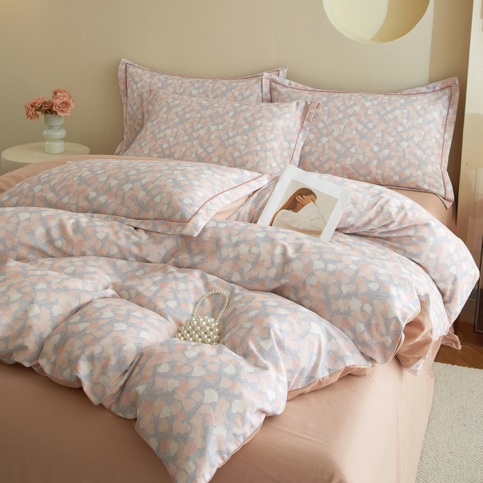 91家纺网 家纺一手货源 找家纺 沐白家居 2025新款全棉生态磨毛四件套花畔