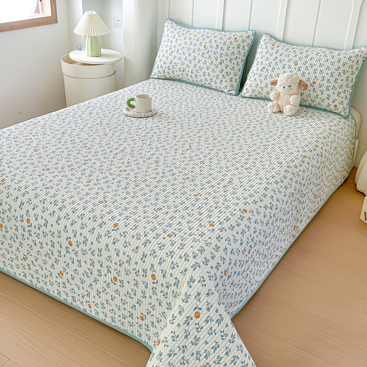 91家纺网 家纺一手货源 找家纺 橘夏家纺 2025新款全棉床盖三件套 盛开