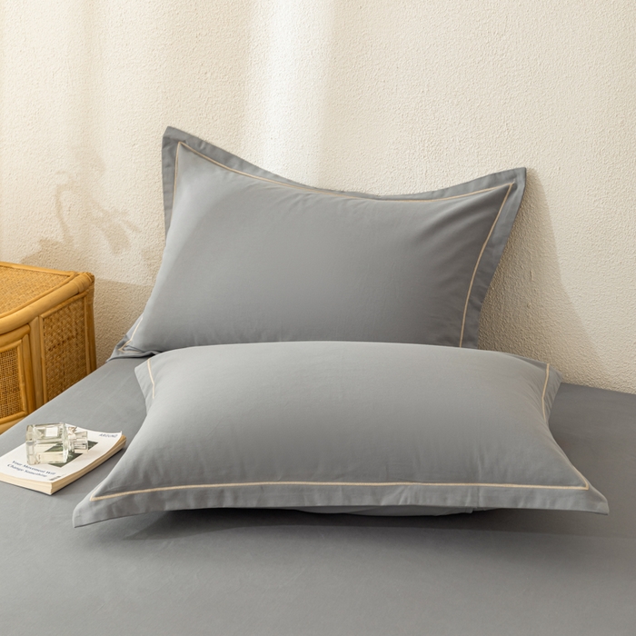 91家纺网 家纺一手货源 找家纺 2025新款A类100%全棉纯色加厚磨毛枕套+床单单件/简约组合 磨毛-静夜灰