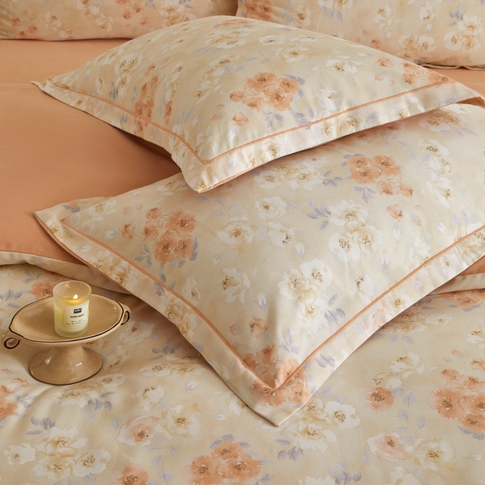 91家纺网 家纺一手货源 找家纺 沐白家居 2025新款全棉生态磨毛四件套嫣然-桔