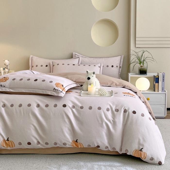 91家纺网 家纺一手货源 找家纺 沐白家居 2025新款全棉生态磨毛四件套南瓜物语