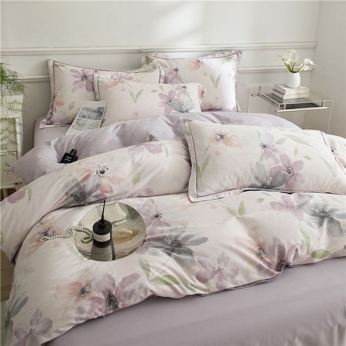 91家纺网 家纺一手货源 找家纺 沐白家居 2025新款全棉生态磨毛四件套叶颜