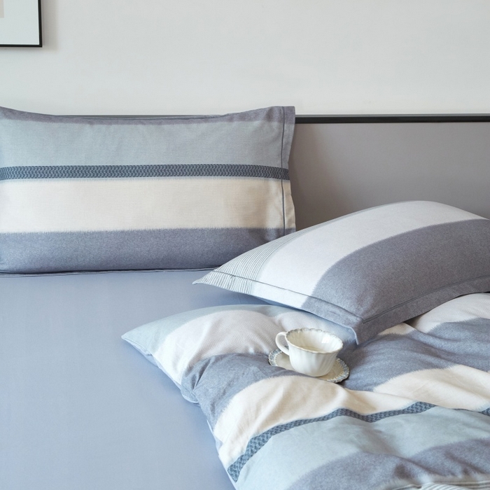 91家纺网 家纺一手货源 找家纺 沐白家居 2025新款全棉生态磨毛四件套如初-蓝灰