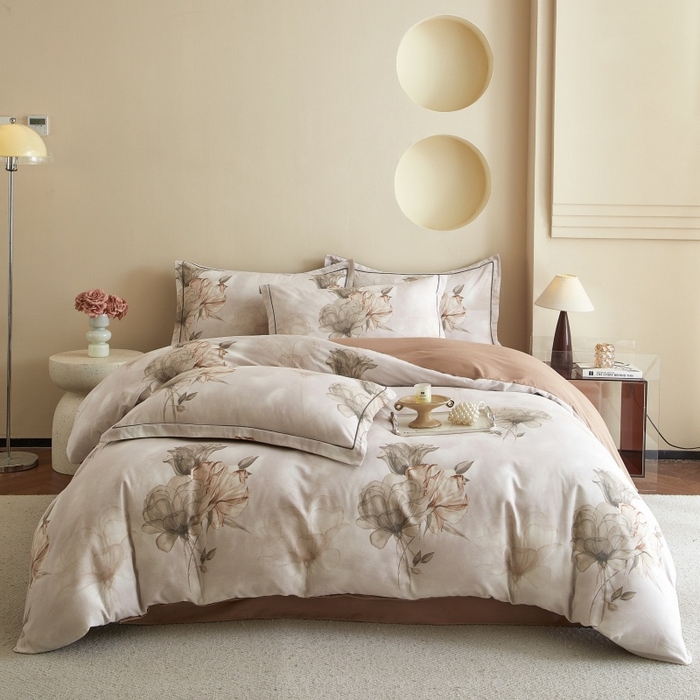 91家纺网 家纺一手货源 找家纺 沐白家居 2025新款全棉生态磨毛四件套悠然-咖