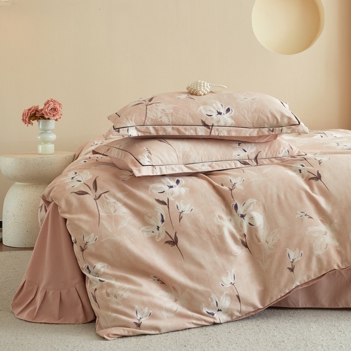 91家纺网 家纺一手货源 找家纺 沐白家居 2025新款全棉生态磨毛四件套锦瑟-豆沙