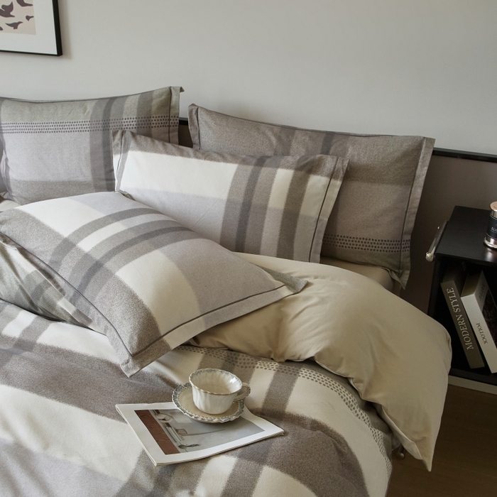 91家纺网 家纺一手货源 找家纺 沐白家居 2025新款全棉生态磨毛四件套云途-灰