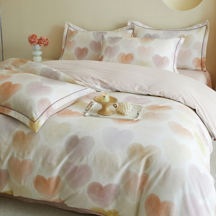 91家纺网 家纺一手货源 找家纺 沐白家居 2025新款全棉生态磨毛四件套馨心-粉