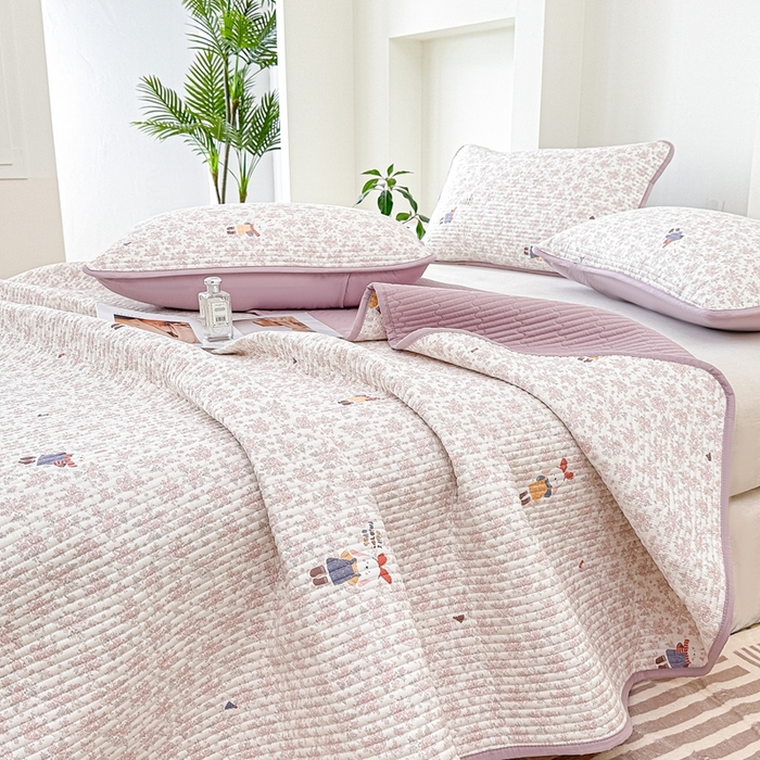 91家纺网 家纺一手货源 找家纺 橘夏家纺 2025新款全棉床盖三件套 妮可兔