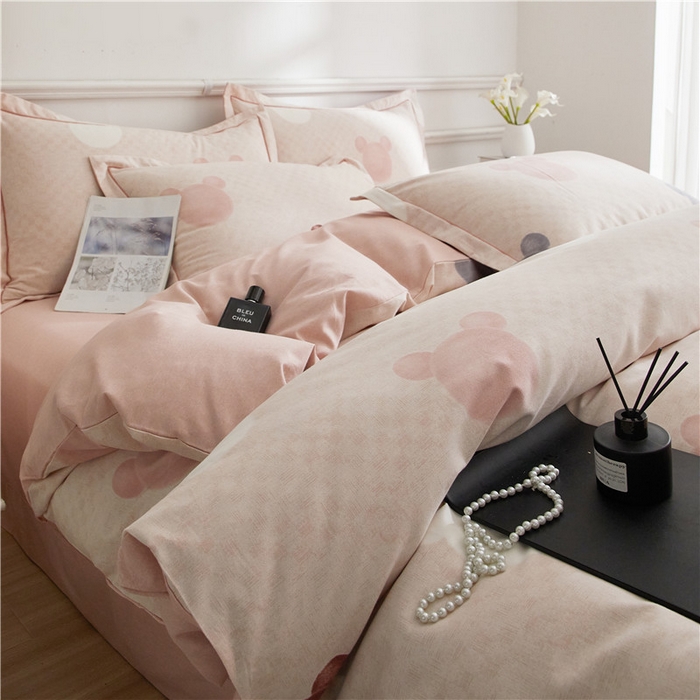 91家纺网 家纺一手货源 找家纺 沐白家居 2025新款全棉生态磨毛四件套妙妙屋-粉