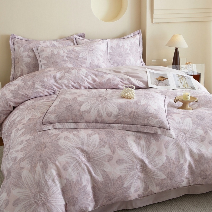 91家纺网 家纺一手货源 找家纺 沐白家居 2025新款全棉生态磨毛四件套向阳花开-粉