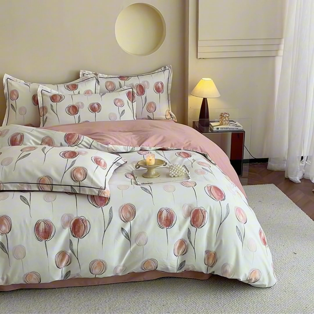 91家纺网 家纺一手货源 找家纺 沐白家居 2025新款全棉生态磨毛四件套遇见你-粉