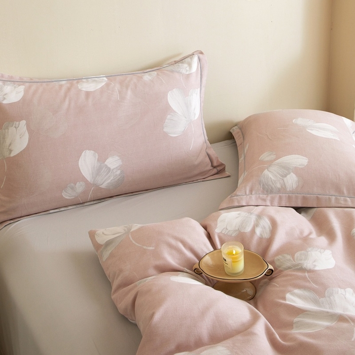 91家纺网 家纺一手货源 找家纺 沐白家居 2025新款全棉生态磨毛四件套如梦-粉