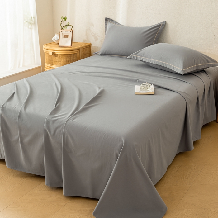 91家纺网 家纺一手货源 找家纺 2025新款A类100%全棉纯色加厚磨毛枕套+床单单件/简约组合 磨毛-静夜灰