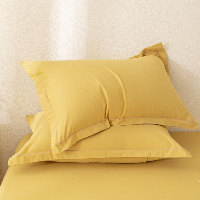 91家纺网 家纺一手货源 找家纺 2025新款A类100%全棉纯色加厚磨毛枕套+床单单件/简约组合 磨毛-暖姜黄