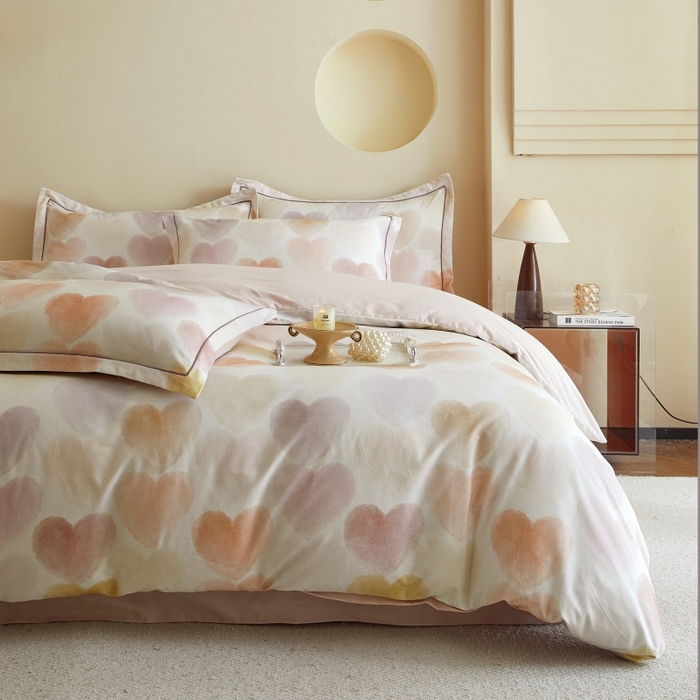 91家纺网 家纺一手货源 找家纺 沐白家居 2025新款全棉生态磨毛四件套馨心-粉