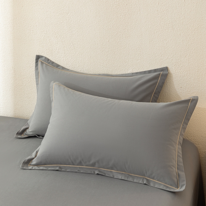 91家纺网 家纺一手货源 找家纺 2025新款A类100%全棉纯色加厚磨毛枕套+床单单件/简约组合 磨毛-静夜灰