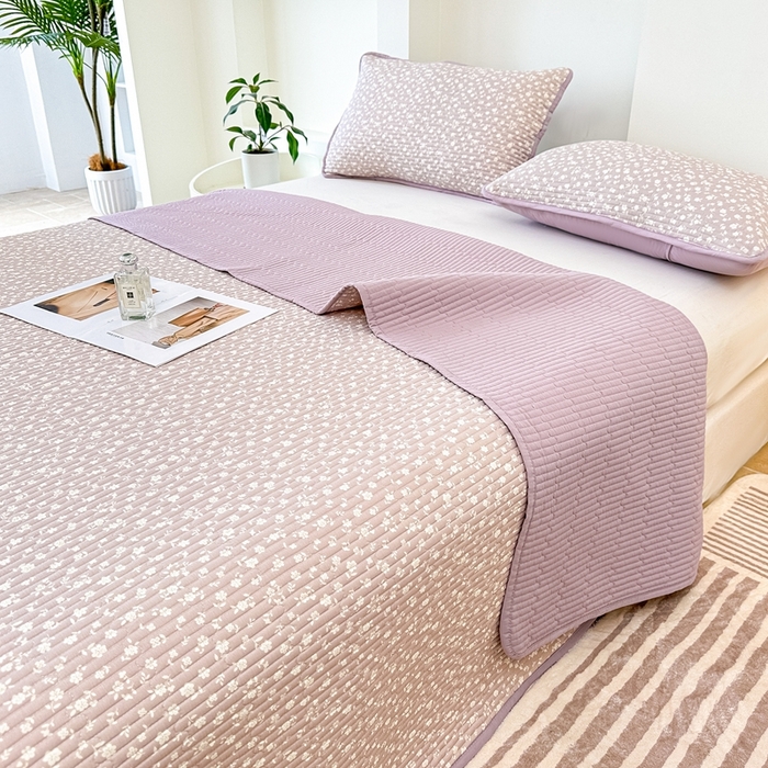 91家纺网 家纺一手货源 找家纺 橘夏家纺 2025新款全棉床盖三件套 野樱苏打～紫