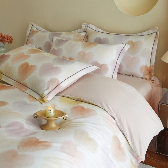 91家纺网 家纺一手货源 找家纺 沐白家居 2025新款全棉生态磨毛四件套馨心-粉