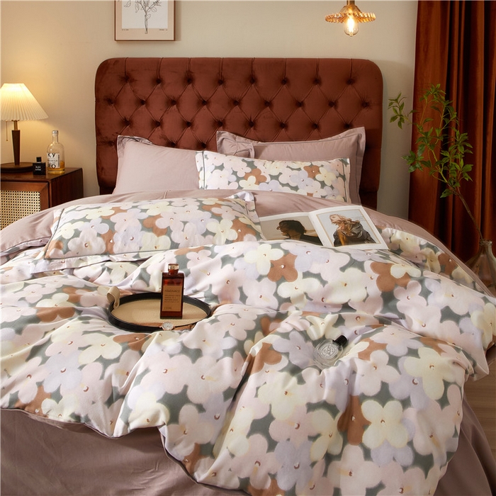 91家纺网 家纺一手货源 找家纺 沐白家居 2025新款全棉生态磨毛四件套臻爱-豆沙