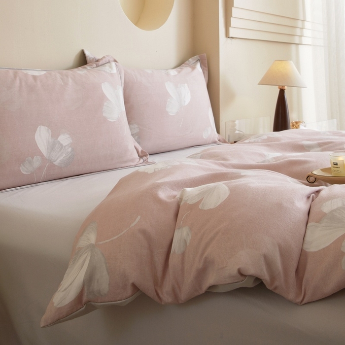 91家纺网 家纺一手货源 找家纺 沐白家居 2025新款全棉生态磨毛四件套如梦-粉