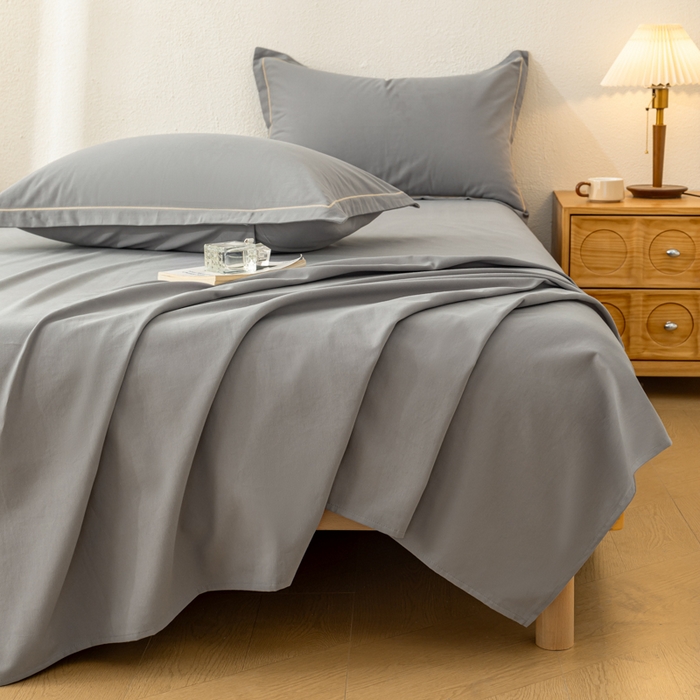 91家纺网 家纺一手货源 找家纺 2025新款A类100%全棉纯色加厚磨毛枕套+床单单件/简约组合 磨毛-静夜灰