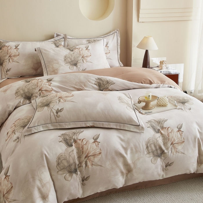 91家纺网 家纺一手货源 找家纺 沐白家居 2025新款全棉生态磨毛四件套悠然-咖