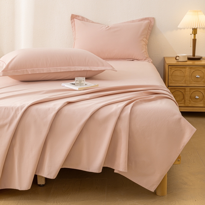 91家纺网 家纺一手货源 找家纺 2025新款A类100%全棉纯色加厚磨毛枕套+床单单件/简约组合 磨毛-藕粉色