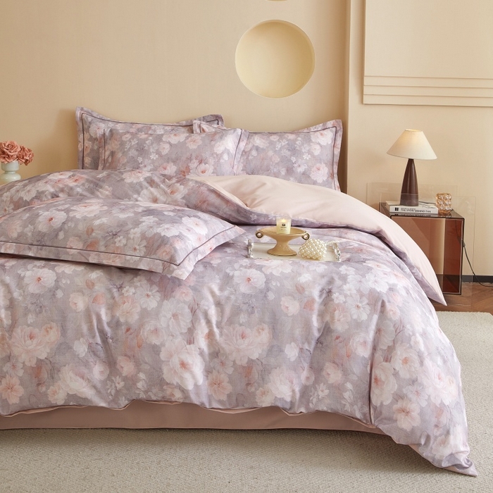 91家纺网 家纺一手货源 找家纺 沐白家居 2025新款全棉生态磨毛四件套花千朵-粉