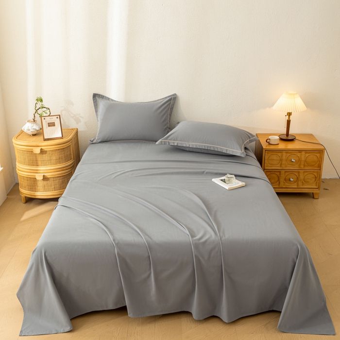 91家纺网 家纺一手货源 找家纺 2025新款A类100%全棉纯色加厚磨毛枕套+床单单件/简约组合 磨毛-静夜灰