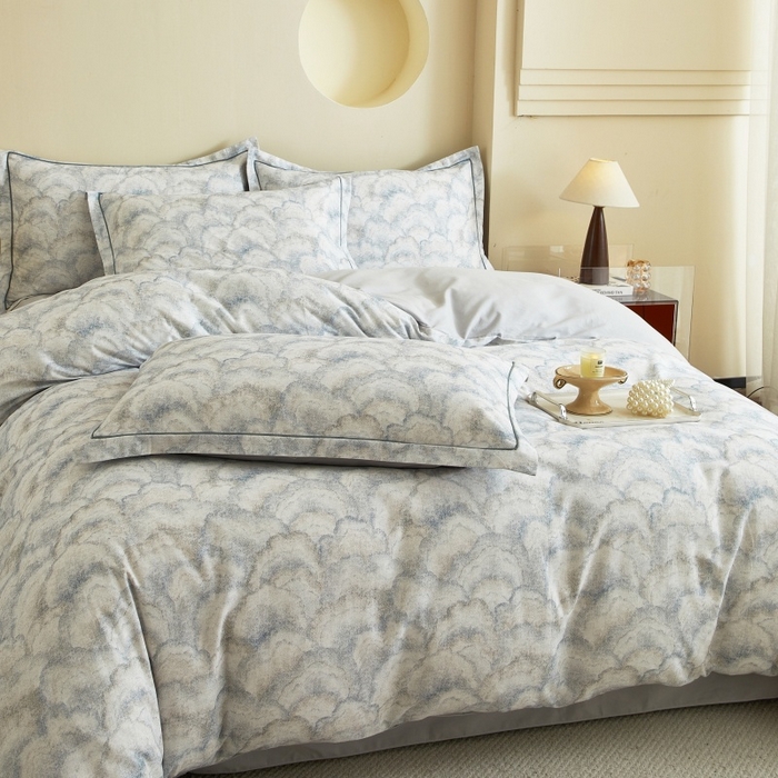 91家纺网 家纺一手货源 找家纺 沐白家居 2025新款全棉生态磨毛四件套雾林-浅灰