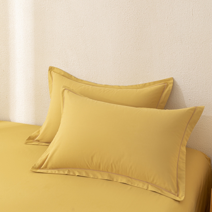 91家纺网 家纺一手货源 找家纺 2025新款A类100%全棉纯色加厚磨毛枕套+床单单件/简约组合 磨毛-暖姜黄